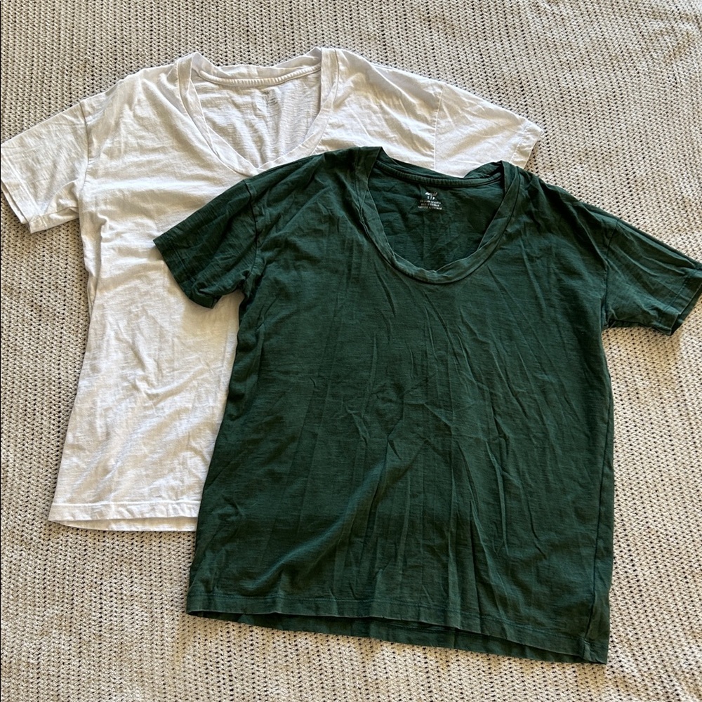 2 Aerie U-Neck Tops - White & Green